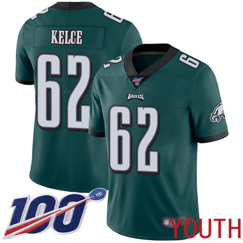 Youth Philadelphia Eagles #62 Jason Kelce Midnight Green Team Color Vapor Untouchable NFL Jersey Limited Player 100th